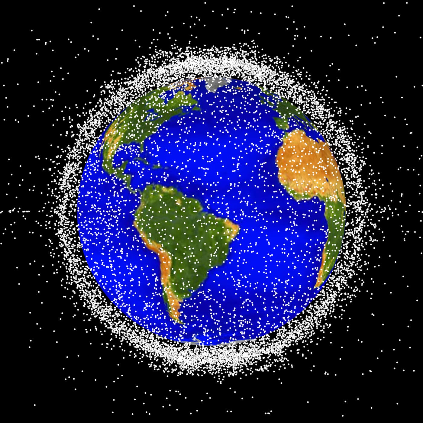 NASA orbital debris visualization showing tracked objects in low Earth orbit.