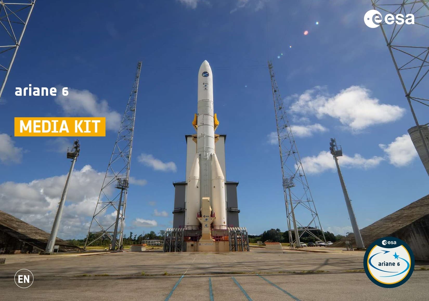 Ariane 6 on the launch pad at Europe's Spaceport.