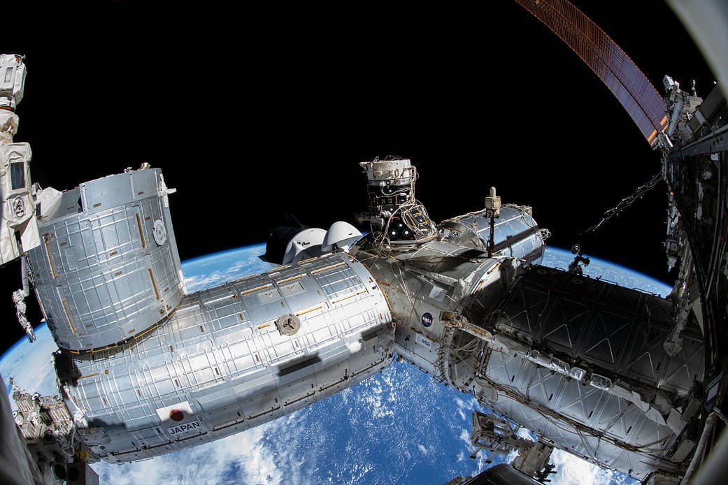 The Japanese Kibo laboratory module and robotic arm on the International Space Station.