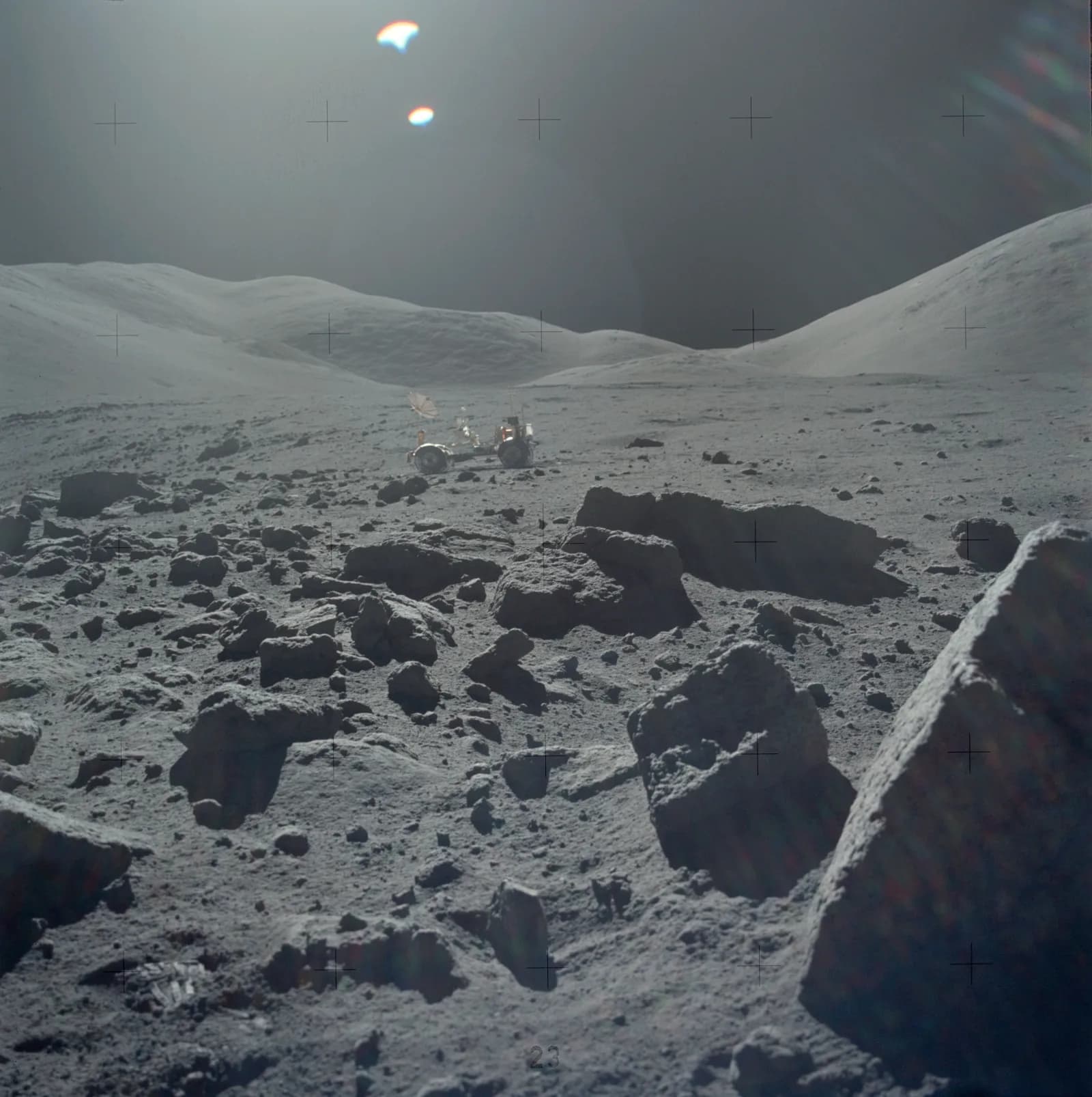 Apollo 17 lunar rover and astronaut on the Moon.