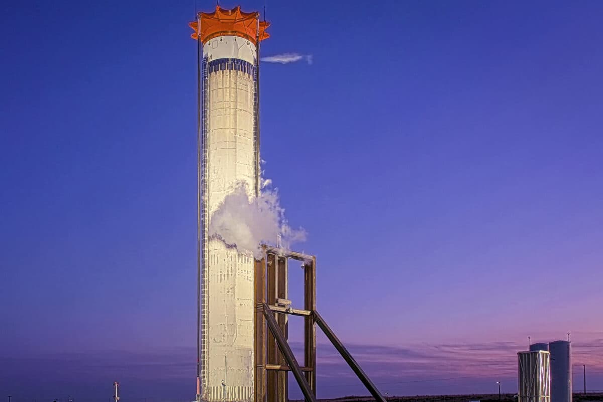 Stoke Space Nova Stage 1 structure during cryogenic proto-qualification testing at Moses Lake.